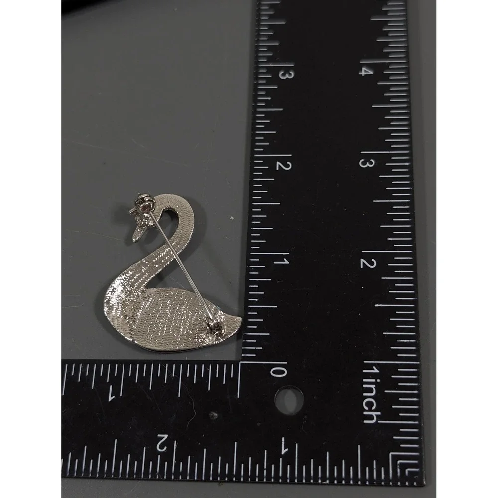 Retro Silver‎ Tone Swan Brooch Pin Faux Abalone Shell Bird Vintage Style